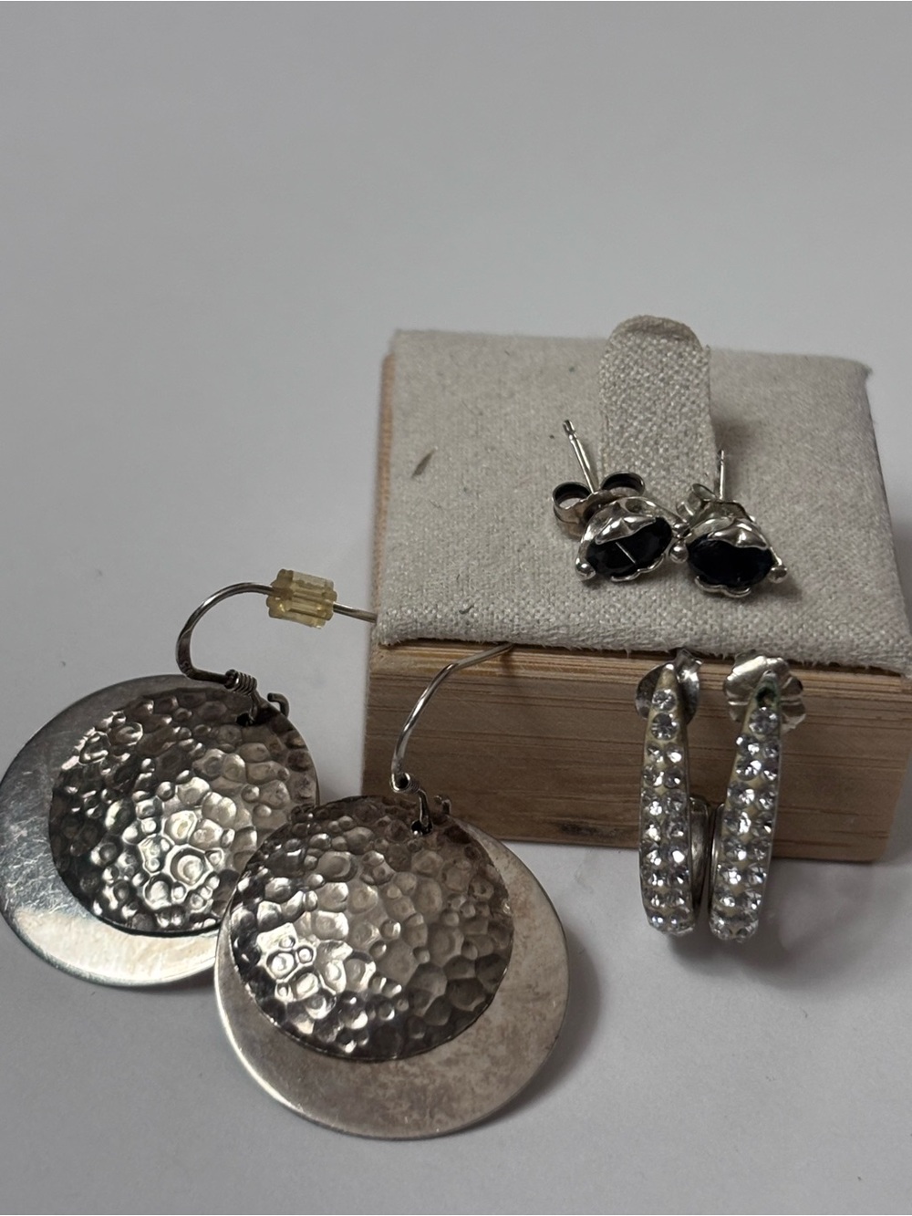 Silver 925 and silver-tone Mixed Earrings Set - Sparkle Hoop & Textured Disc